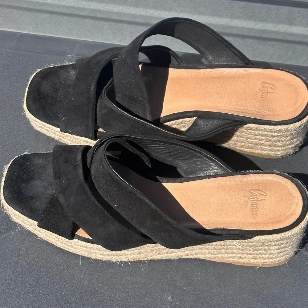 Castaner Black Suede Crisscross Espadrille Wedge Sandals Spain Size 39 Womens
